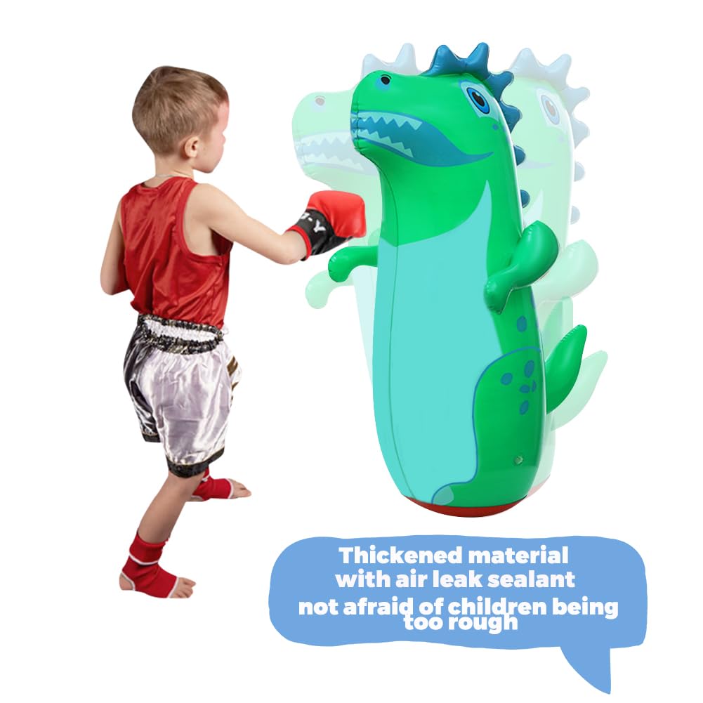 Lot de 2 sacs de frappe gonflables, au motif de dinosaure, mannequin debout gonflable, en bas, doit ajouter de l'eau pour les enfants, cadeaux de sport, en plein air (95 cm) - 5