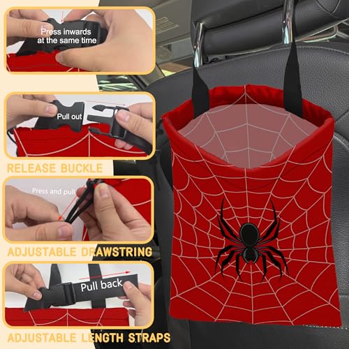 Image of Spider Web Car Garbage Bag, Small Car Trash Bag Hanging,Drawstring Car Garbage Bag with Adjustable Buckle for Car Back Seat,SUVs,Camping,Road Trips