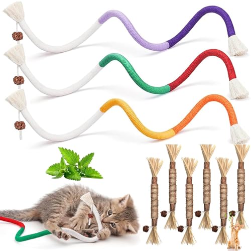 Ptyism 9 Stück Katzen Kauspielzeug(3 Stück Katze Seil Spielzeug and 6 Stück Kausticks für Katzen)Rope Cat Chew Toys丨Rope Cat Chew Toys,Catnip Toys für Katzen Zahnpflege&Gegen Mundgeruch,Gesund Hygiene Ptyism 9 Stück Katzen Kauspielzeug(3 Stück Katze Seil Spielzeug and 6 Stück Kausticks für Katzen)Rope Cat Chew Toys丨Rope Cat Chew Toys,Catnip Toys für Katzen Zahnpflege&Gegen Mundgeruch,Gesund Hygiene