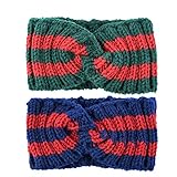 Yili Maizi Chunky Knit Headbands Braided Winter Headbands Ear Warmers Crochet Head Wraps for Women Girls (2 Pack Green+Blue)