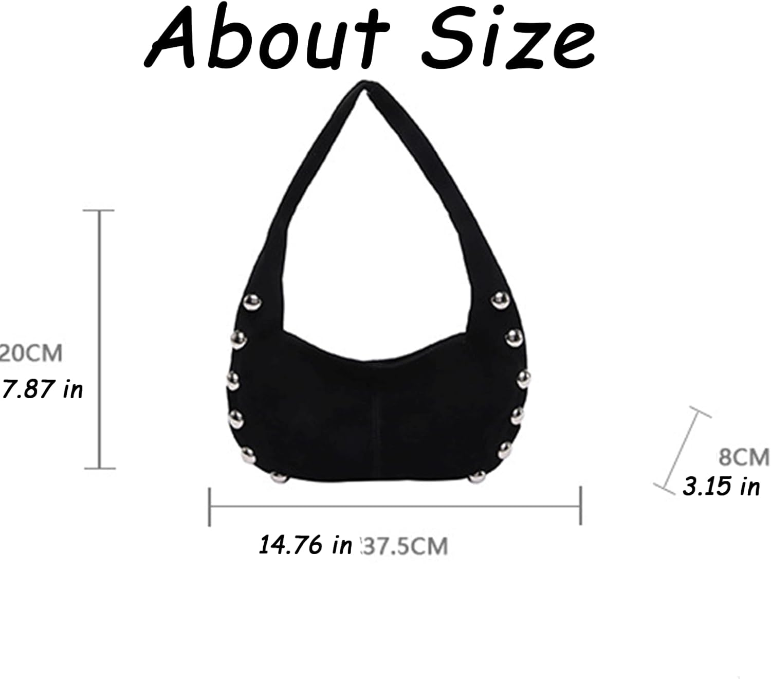 Suede Purse Studded Hobo Shoulder Suede Bag for Women Crescent Purse Soft Underarm Bag with Silver Ball Rivets Trendy Alt - Image 4