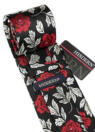 Image of HISDERN Men Floral Ties Woven Classic 3.4 inch Necktie Set Formal Tie Pocket Square for Wedding with Handkerchief Gift Box