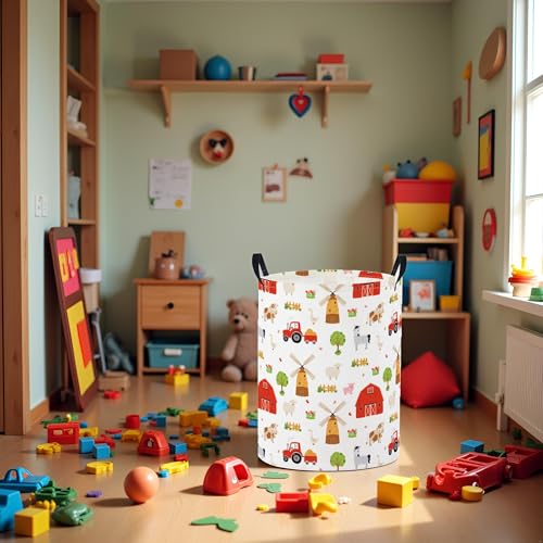 Image of Baby Laundry Basket Baby Nursery Hamper Kids Laundry Basket Toy Storage Bin for Boys Room Decor Gift Baskets for Bedroom Bathroom(Farm)