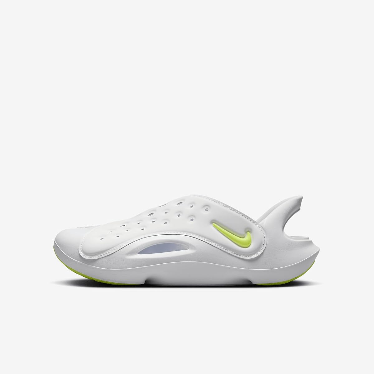 Nike Aqua Swoosh Big Kids' Sandals (FV6363-100, White/Pure Platinum/Volt) Size 1