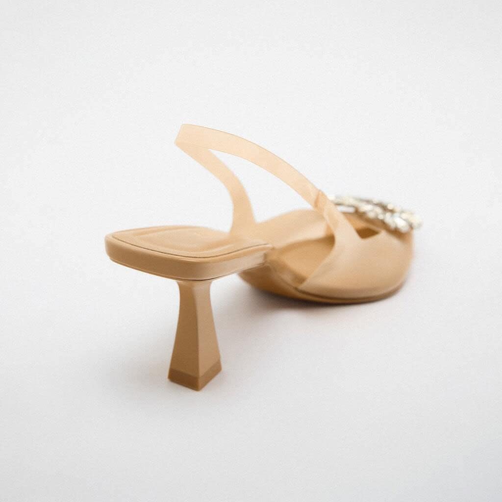 keleimusi Clear Slingback Heeled Shoes for Women Crystal Rhinestone Pointed Toe Wedding Kitten Heels Sandals - Image 6