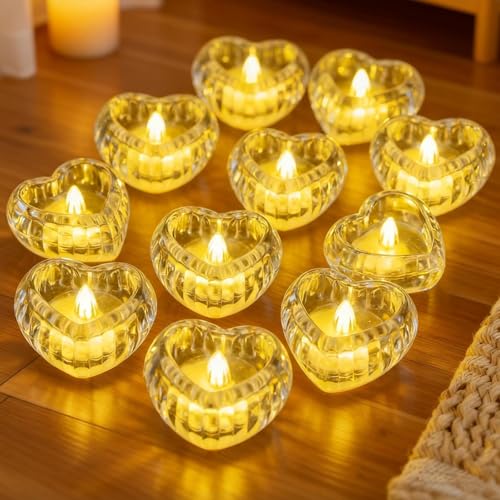 12 Heart Shape LED Tea Lights Candles