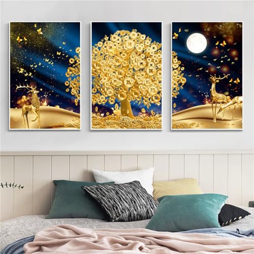 Peinture diamant DIY 5D Jaxiaco 60x90cm lot de 3 toiles Arbre de la fortune