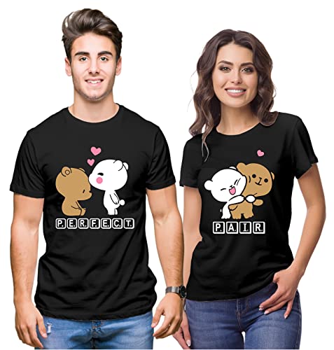 Image of Hangout Hub HH81 Men & Women T shirts |Round Neck T-Shirt| Regular Fit | Half Sleeves | Cotton | Couple Tshirts for Couple |Pack of 2|Couple T-Shirts