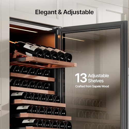 Image of Ca'Lefort Wine Fridge Dual Zone, 155 Bottle 24 Inch Wine Cooler Refrigerator, 40-65F Refrigerator with Glass Door, 3 LED Built-in /Freestanding Fridge for Bar /Kitchen /Resterant (Right-Hinged)