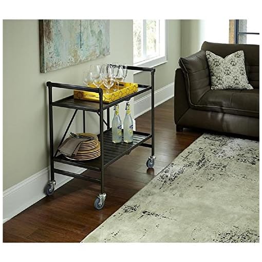 Serving Cart for Dining Room Outdoor Folding Rolling Wheels Serving Cart Bar wheels Portable Trolley Storage Home Kitchen Indoor Food Cocktail Living Room Foldable Shelves Metal Bronze - Image 3