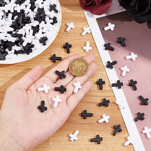 SUNNYCLUE 300Pcs Black Cross Beads White Acrylic Crosses Small Plastic Cross Beads Bulk Mini Tiny Cross Bead Charms Crucifix Loose Spacer Beads for Jewellery Making DIY Beading Kit Easter Decoration - Image 3