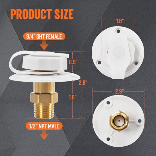 Image of TONDA RV City Water Inlet with Check Valve, Brass Thread RV Water Fill Inlet Replacement, RV Water Hose Connector for Camper, Trailer, Motorhome