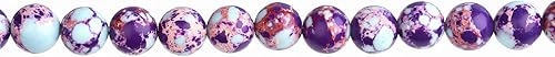 Vista 4 de Cuentas de piedra natural de 6 mm de jaspe imperial púrpura-azul pulido, cuentas redondas lisas de gemas para hacer joyas para adultos, 38 cm
