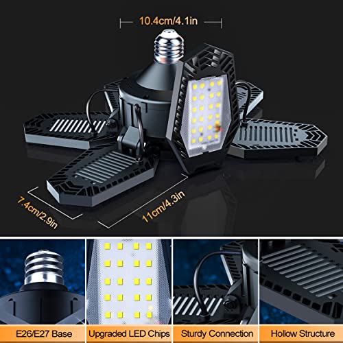 Led Garage Light 2 Pack 150W Equivalent Warm Garage Lights 15000Lm Garage Ceiling Lights With 6+1 Super Bright Deformable 120° Led Panels E26 Garage Light Bulb 3000K Warm Light For Garage Basement #TOP7