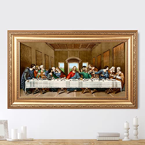 CP CANVASPATH Last Supper Framed Size:36x22 inches,Image Size:30x16 inches,Gold Frame The World Classic Art Reproductions,Wall Art for Home Decor