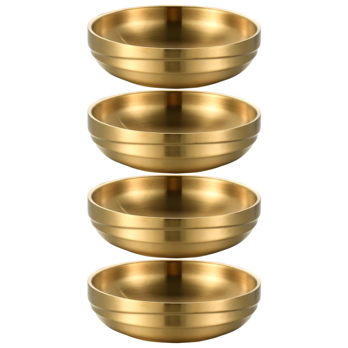 Cabilock 4Pcs Stainless Steel Condiment Dishes Seasoning Plates for Dipping Sauces Snacks Fruits Double Design for Korean Dinnerware