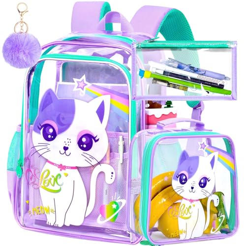 Image of KLFVB 3PCS Clear Backpack for Girls and Boys, Kids See Through Backpacks Stadium Approved, Transparent Bookbag for Elementary