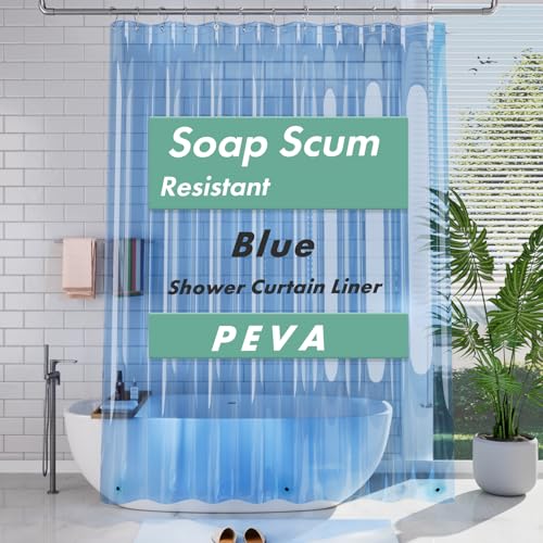 Image of AmazerBath Extra Long Shower Curtain Liner, Clear Blue Shower Liner 84 Inches Long, 72x84 Plastic Shower Curtain Liners, Cute Tall Shower Liner, PEVA Bathroom Shower Curtain Liners & 3 Magnets