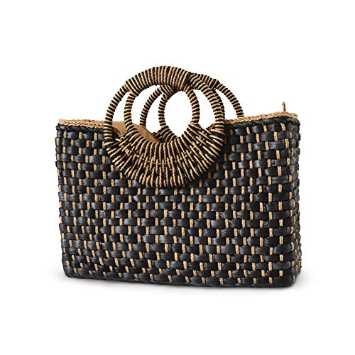 Bolso de paja veraniego retro para mujer negro