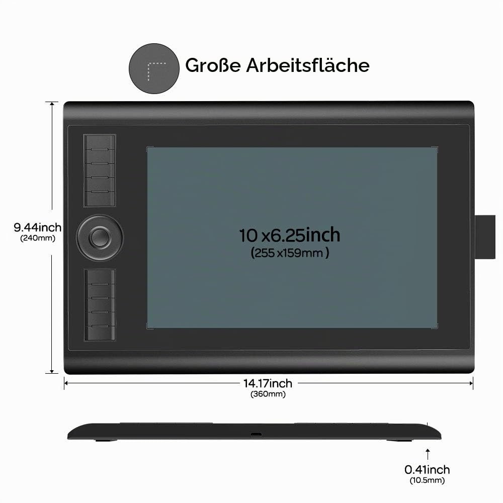 GAOMON M10K PRO 10” X 6,25" Zeichentablett mit Touch Ring, arbeitet mit AP32 Battrielosem Stift, kompatibel mit Windows/Mac/Android Handy