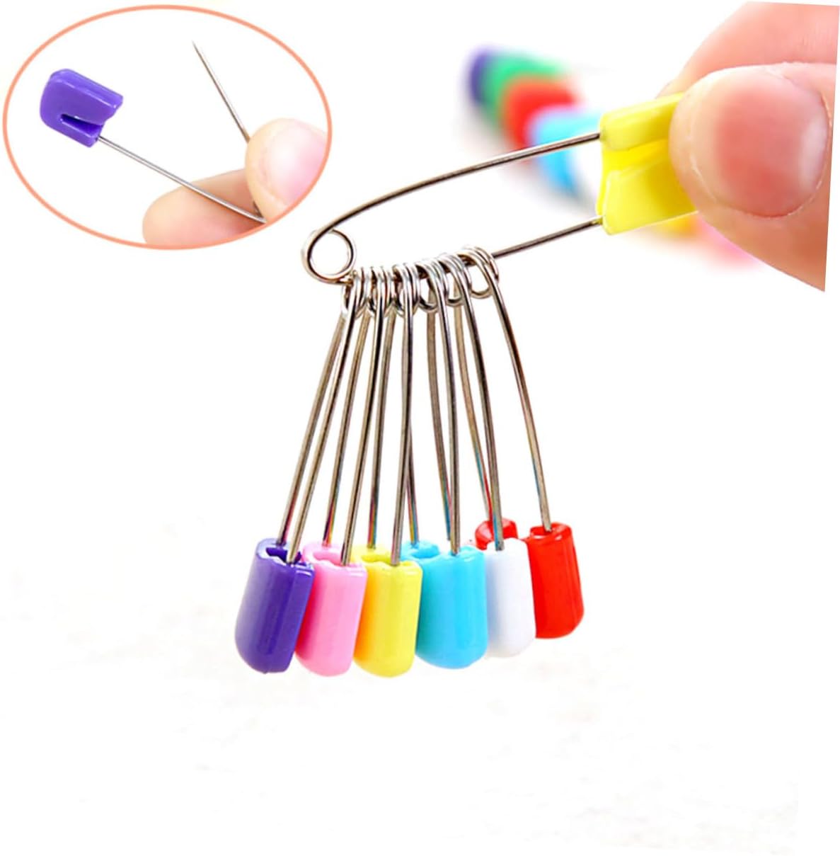 STOBOK 50pcs Plastic Head Safety Pins for Cloth Diapers Stainless Steel Locking Closures for Care Crafts and Laundry