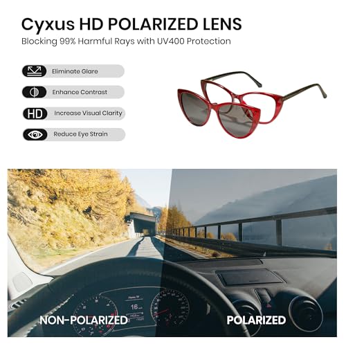 Image of Cyxus Cat Eye Magnetic Clip-On Sunglasses Women Polarized Blue Light Blocking UV400 Protection P1221