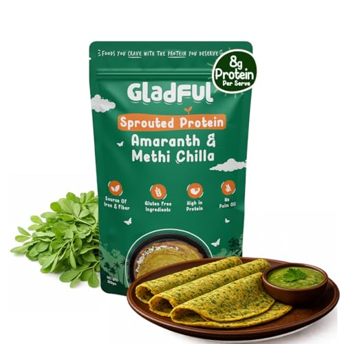Image of Gladful Sprouted Lentils & Millets Protein Methi Chilla Dosa Mix, No Maida, No Palm Oil, No Cholesterol, Gluten Free, High Fiber 200 G (Pack Of 1)