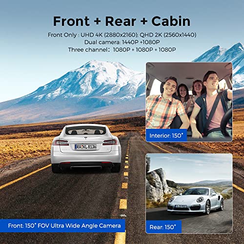 3 canais Dash Cam 2160P Car DVR Camera Build-in 128GB eMMC Wifi GPS 24H Monitor de estacionamento Au