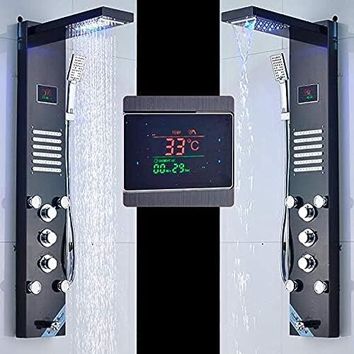 Panel de ducha BlackShower con cascada, pantalla de temperatura, masaje SPA y tres manetas - Acabado negro miniatura 4