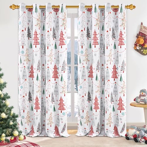 ASPMIZ Christmas Blackout Curtains for Living Room Christmas Tree Window Curtains for Bedroom Grommet Room Darkening Winter Curtain 84 Inch Length 2 Panels Set 52 x 84 Red