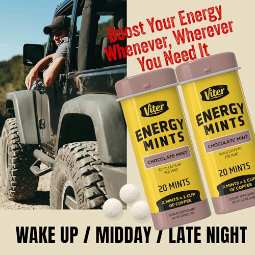 Image of Viter Energy Caffeinated Mints 40mg Caffeine, B Vitamins, Sugar Free. (Chocolate Mint, 20pcs, 6 Pack)
