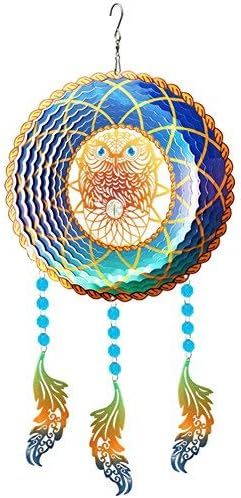 FONMY Wind Spinner Stainless Steel W/Crystal Beads,3D Suncatcher Dreamcatcher Hanging Ornament Indoor Outdoor Garden Craft10 Dia x 21inch Height Multi Color Owl Wind Spinners