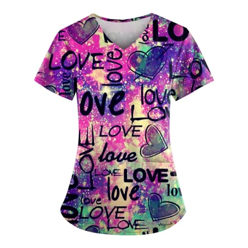OIOLOYJM Printed Scrub Tops Women Short Sleeve V Neck Plus Size Scrubs for Womens Nursing Uniforms Shirts with Pockets