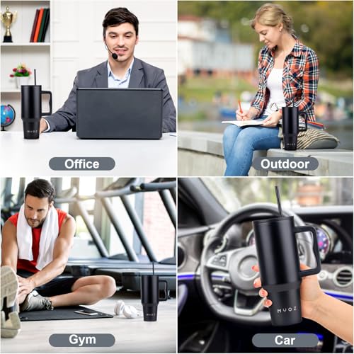Image of MYOZ 1200ML Stainless Steel Insulated Tumbler Water Mug with Lid, 2 Straws Hot & Cold Iced Coffee Cup, Double Wall Leak-Proof Cupholder for Gym, Travelling Spill-Proof Bottle (Midnight Black)