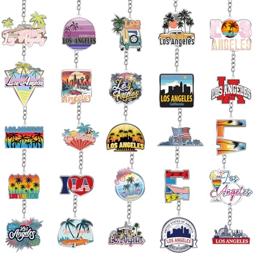 Image of Sureio 25 Pcs USA Souvenir Keychain Gifts Bulk Men California Los Angeles Texas Florida Chicago Silver Metal American Keyring