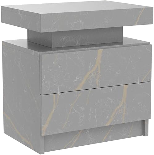 Miniatura 5 de Juego de 2 mesitas de noche LED, juego de 2 mesitas de noche modernas, tiras de luz LED multicolor, cajón deslizante, almacenamiento de gran