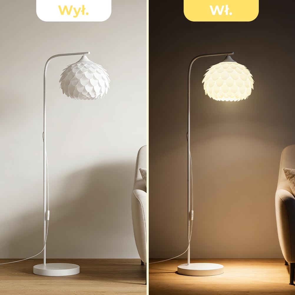 OUSFOT Lampa Podłogowa 153 CM, 230 V | Gniazdem E27, Biała, łatwa w Montażu, do Sypialni, Salonu, Gabinetu (Żarówka nie Jest Dołączona)