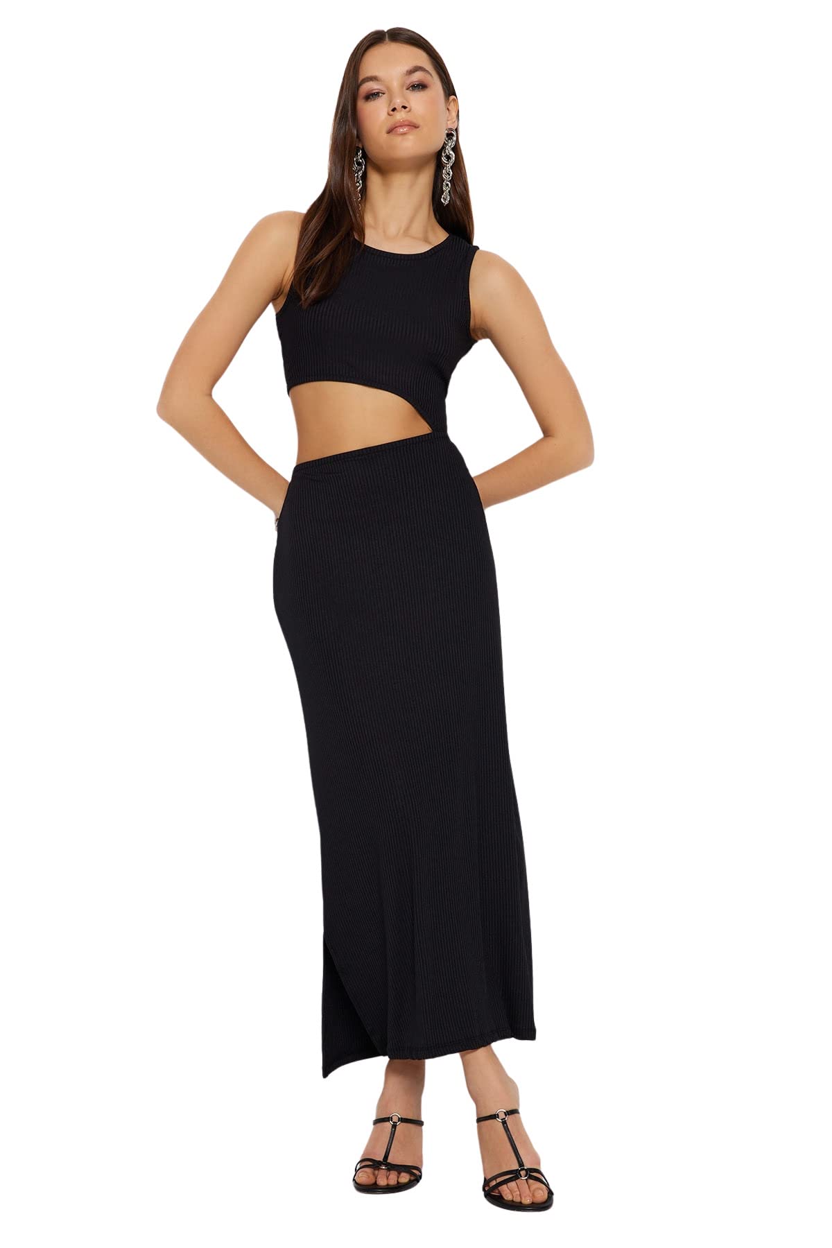 Trendyol - Vestido de Punto para Mujer, Negro, XL