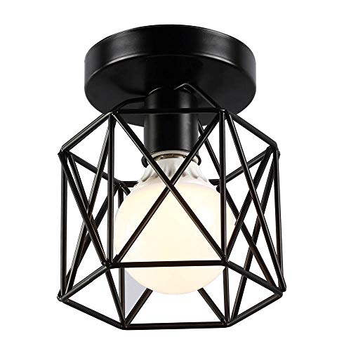 Retro Industrielle Plafonnier en Métal Noir Cage,Mini Suspension Plafonnier,suspension luminaire chambre,Plafonnier industriel pour entrée,allée, porche,couloir,chambre,Café Bar Cover