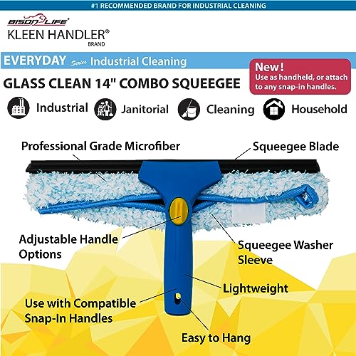 Image of Kleen Handler 12 Pack Professional 14 inch Window Washing Squeegee, 2-in-1 Window Cleaning Tool, Scrubber and Squeegee Combo, Glass Shower Bathroom Car Pro Window Cleaner (Pack of 12)