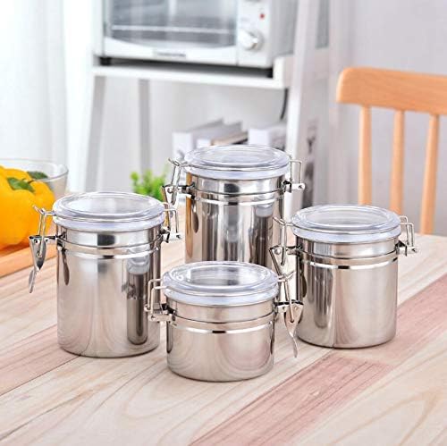 Foraineam 4-Piece Stainless Steel Airtight Canister Set with Clear Arylic Lid and Locking Clamp Food Storage Container Flour Canisters for Coffee, Tea, Snacks - Thumbnail 5