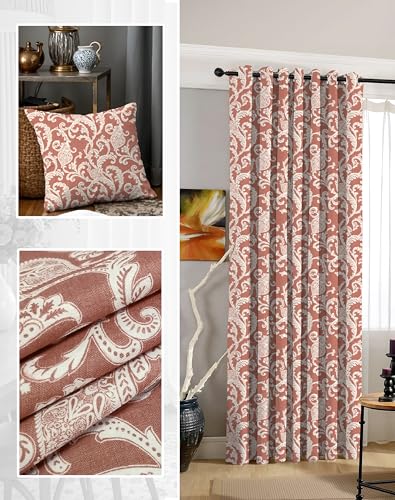 Image of Casableu Anthem Kelso Cotton Look Door Curtains Pack of 2-7 Feet Long, Printed Design, Room Darkening Curtains with Tiebacks, Eyelet Style for Bedroom & Living Room Decor (Brandy Rose 7 feet)