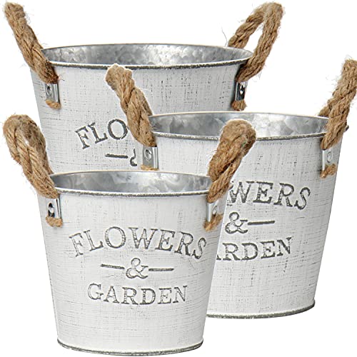 Set de 3 maceteros Fabricados en Acero galvanizado decoración Moderna y maceteros, maceteros Decorativos de Zinc para Interior y Exterior