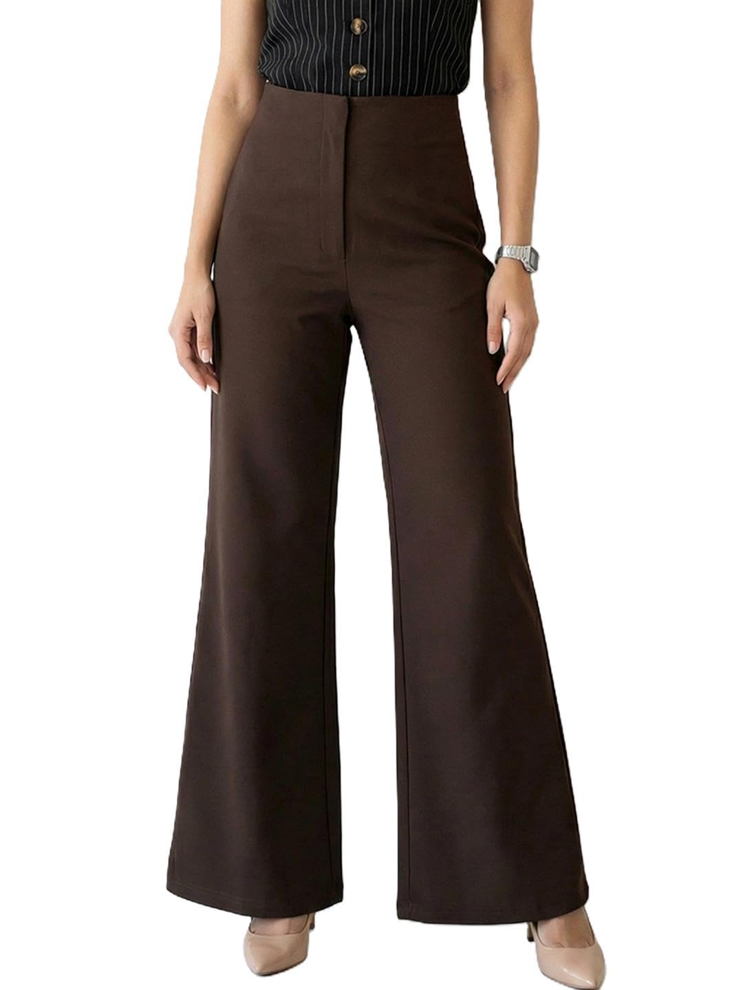 DressBerry Women's High-Waisted Wide-Leg Trousers in neutral