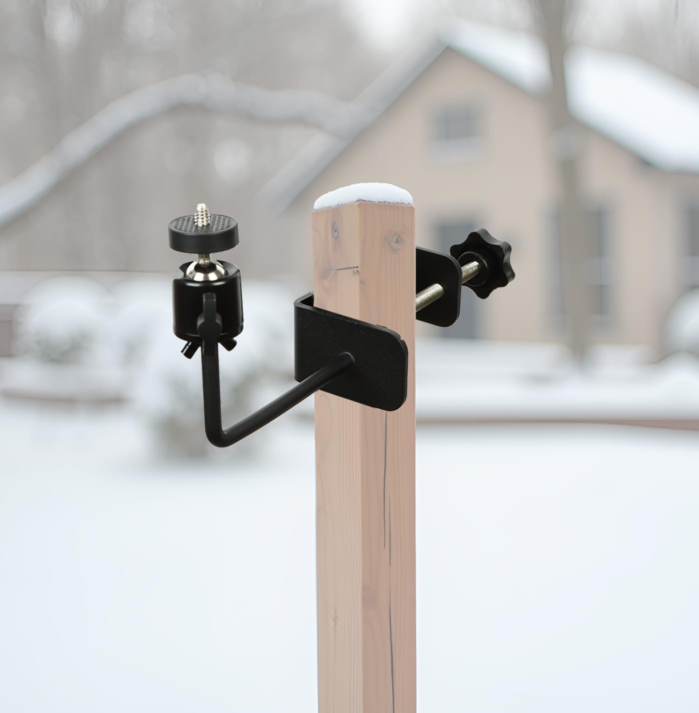 Adjustable (1-4'' Dia) Square Post Mount for Trail Cameras, 1/4"-20 Threaded Head, Fence Game Camera Mount, Heavy Duty Black Steel Holder for Wildlife Camera, Solar Panel, Security Light