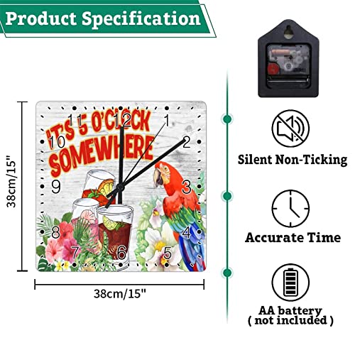 Horloge murale rustique fleurs et perroquets 30,5 cm style tropical