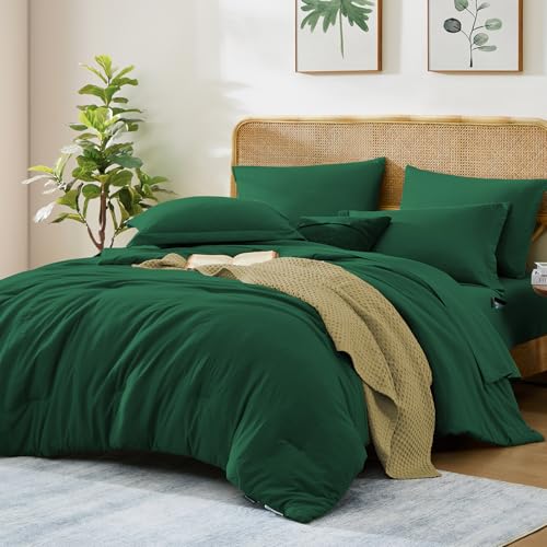 Image of King Size Comforter Set- 7 Pieces Prewashed Bed in a Bag King Bedding Sets | Soft All Season Comforter with Sheets, Pillow Shams & Pillowcases,Emerald Green