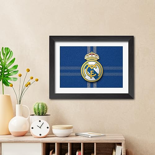 Image of TenorArts Real Madrid Football Club Poster 3D Leather Textured Logo Laminated Photo Frame Painting with Matt Finish Black Textures(12 inches x 9inches)