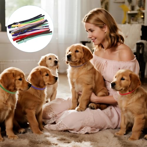 60 Stück Welpen ID Halsbänder Einstellbar Welpenhalsband Kitten Halsbänder Mehrfarbiges Nylon Welpenhalsbänder für Züchter WelpenHalsbänder Set für Neugeborene Welpens Kätzchen, 12 Farben