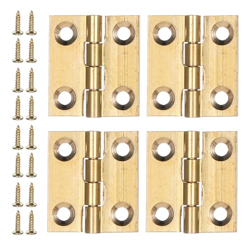 Small Hinges for Wooden Box 4 Pcs Quality Brass Mini Hinges for Crafts 1 Inch Folding Gold Cabinet Hinge with Mounting Screws for Drawer Door Closet Jewelry Box Wooden Case Furniture